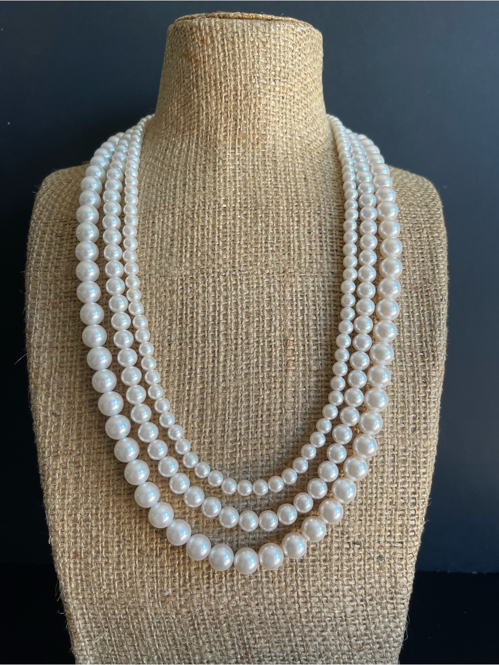 Classic 3-Strand White Pearl Necklace .